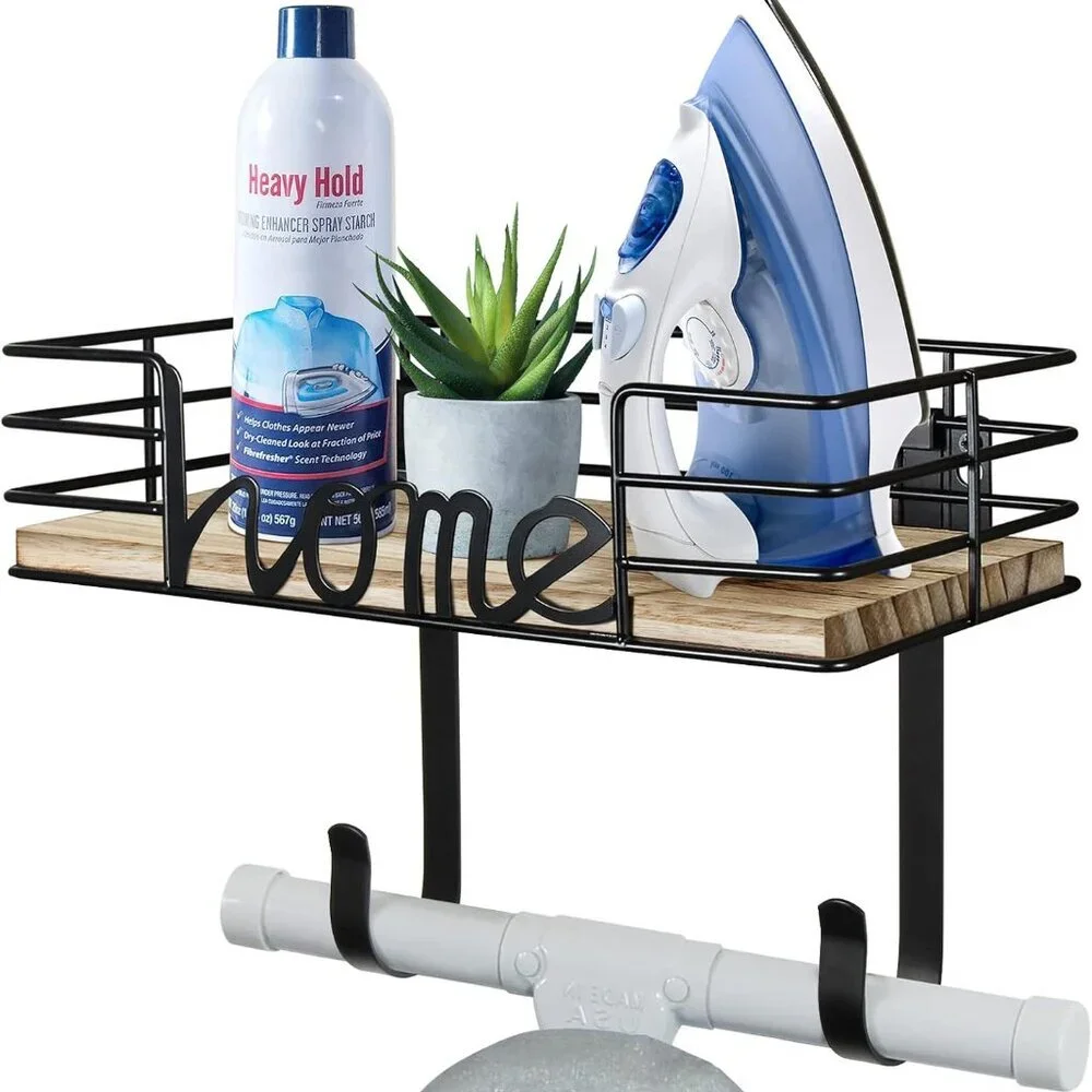 Polished Metal & Wood Ironing Board Stand - Rustic Home Organizer Solution